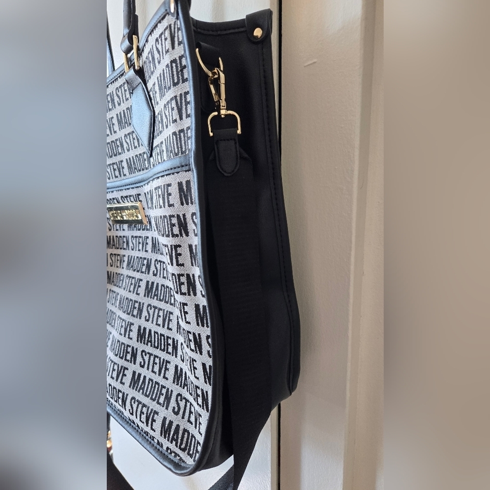 Steve Madden Black & Grey, Repeat Logo Shopper Handbag with removable Extra Bag - Picture 6 of 13